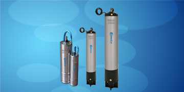 Submersible pump range on a blue background
